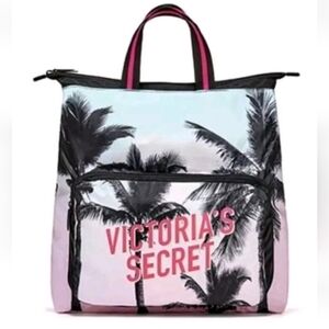 Victoria's Secret Backpack Paradise Palm Tree Print Black and Pink NWT Gift $52